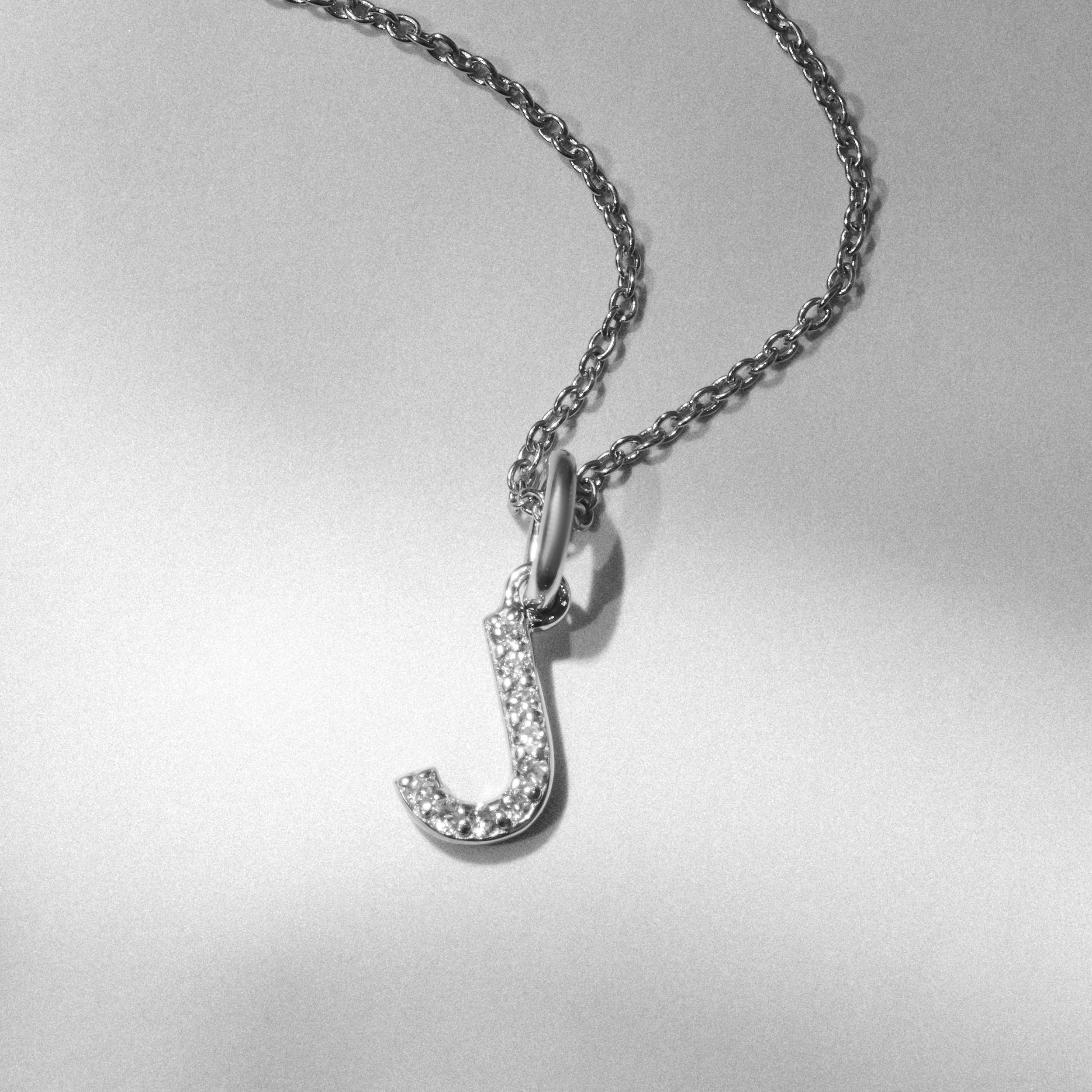 Love Letter Initial J Lab Diamond Necklace set in 925 Sterling Silver